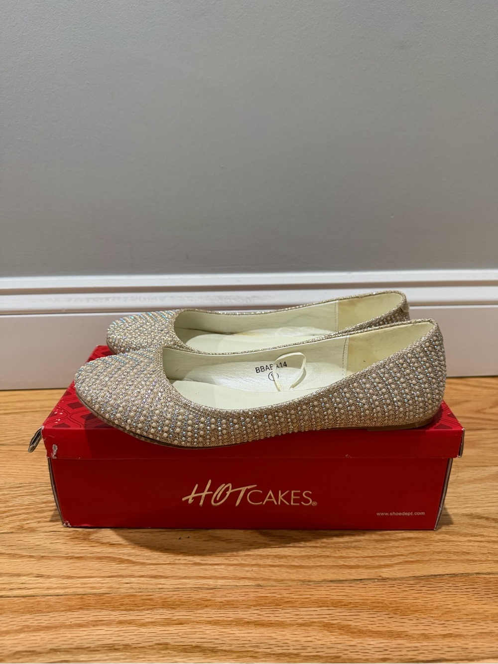 Hot Cakes Crystal Embellished Champagne Flats